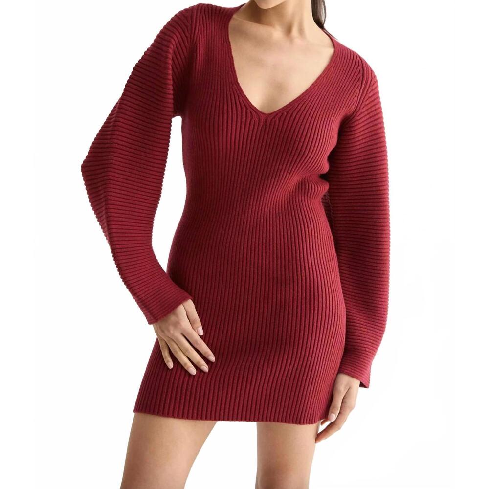 NEW CRESCENT women's alondra dolman sleeve mini dress in cabernet